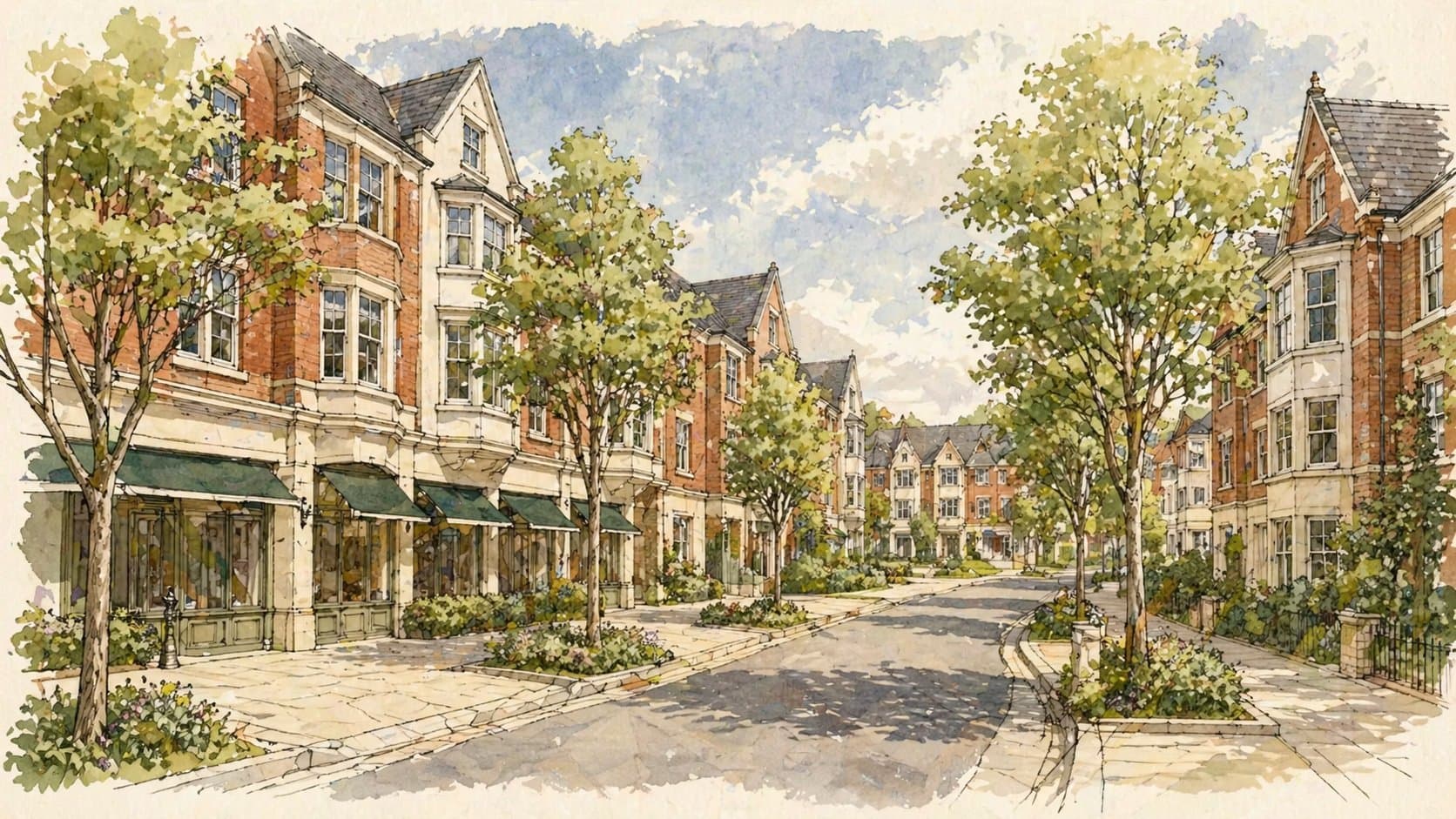 Retirement village street view, architect's illustration